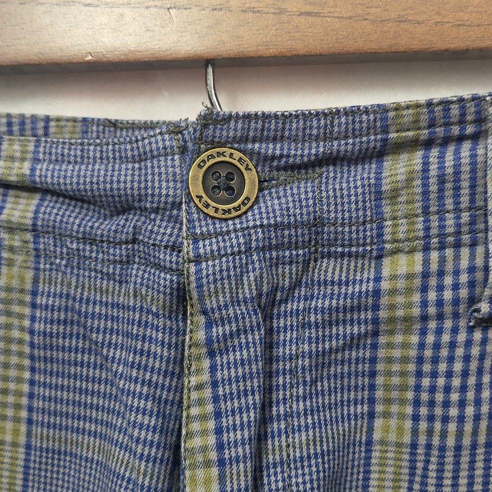 Oakley Mens Plaid Flat Front Shorts Blue Green Checkered Size 31 Casual Outdoor* - Picture 3 of 10